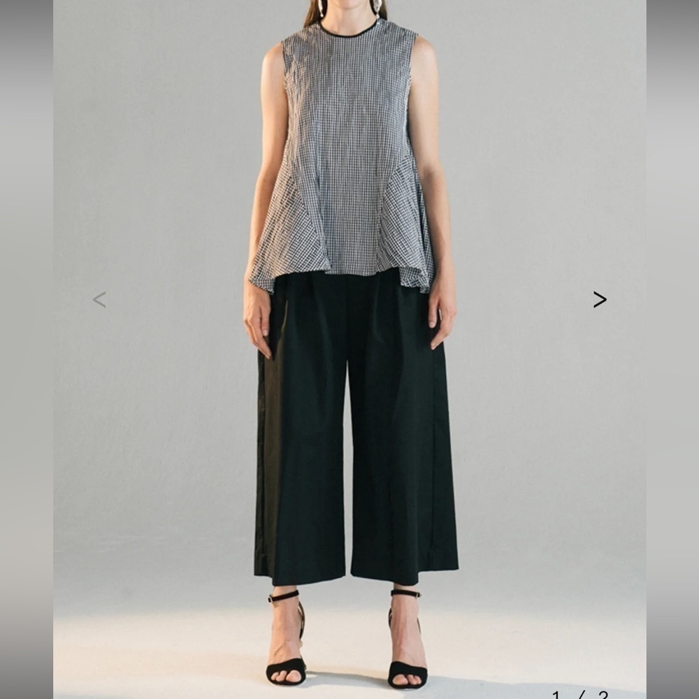 Fabiana Pigna‎ Black Wide Leg Pleated Cropped Trousers